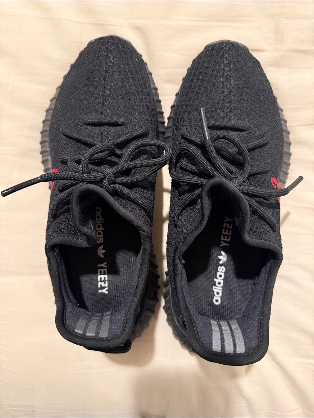 adidas Yeezy Boost 350 V2 Men’s Sneakers in Black with Red Accents